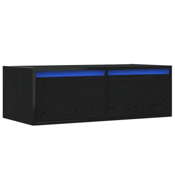 Dulap TV cu lumini LED Stejar negru 75x35,5x25 cm - Img 3
