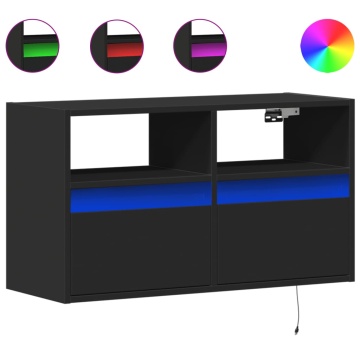 Dulap TV de perete cu lumini LED negru 80x31x45 cm - Img 2