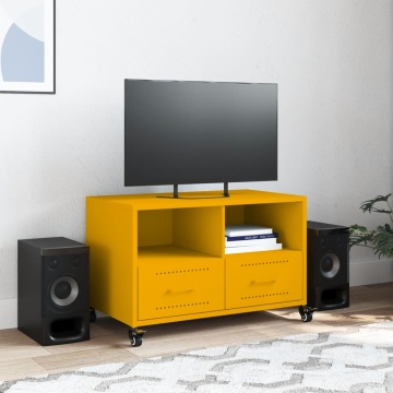 Dulap TV, galben muștar, 68x39x43,5 cm, oțel laminat la rece - Img 3