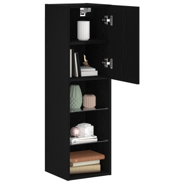 Dulap TV LED 2 buc Negru Stejar 30,5x30x102 cm Lemn prelucrat - Img 3