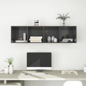 Dulap TV montat pe perete, gri extralucios, 37x37x142,5 cm, PAL - Img 4