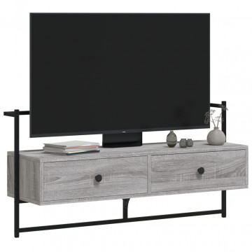 Dulap TV montat pe perete, gri sonoma, 100,5x30x51 cm, lemn - Img 4