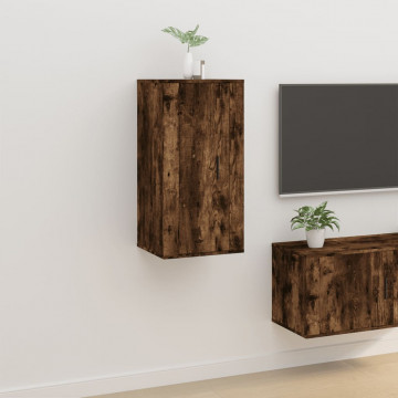 Dulap TV montat pe perete, stejar fumuriu, 40x34,5x80 cm - Img 1