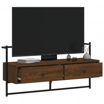 Dulap TV montat pe perete, stejar maro, 100,5x30x51 cm, lemn - Img 3