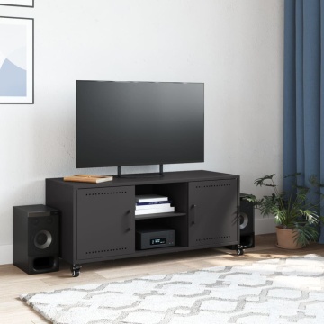 Dulap TV, negru, 100,5x39x43,5 cm, oțel laminat la rece - Img 3