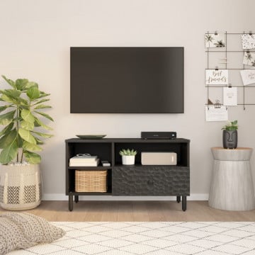 Dulap TV, negru, 80x33x46 cm, lemn masiv de mango - Img 2