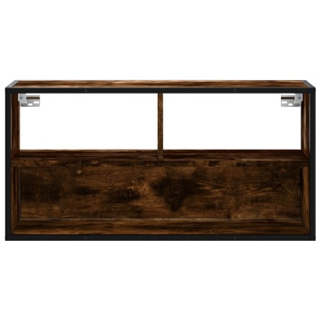 Dulap TV stejar fumuriu, 80x31x39,5 cm, lemn prelucrat și metal - Img 4