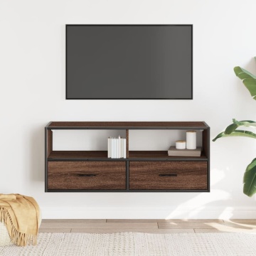 Dulap TV, stejar maro, 100x31x39,5 cm, lemn prelucrat și metal - Img 3
