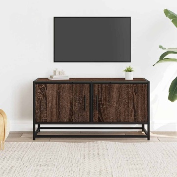 Dulap TV, stejar maro, 80x34,5x40 cm, lemn prelucrat și metal - Img 3