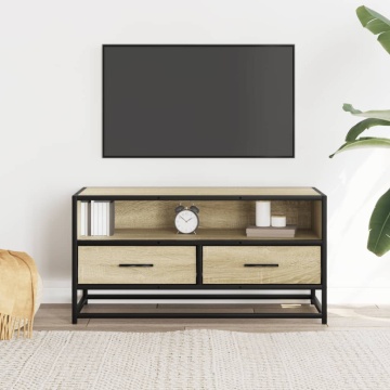 Dulap TV, stejar sonoma, 80x34,5x40 cm, lemn prelucrat și metal - Img 3