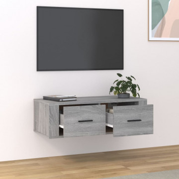 Dulap TV suspendat, gri sonoma, 80x36x25 cm, lemn prelucrat - Img 3