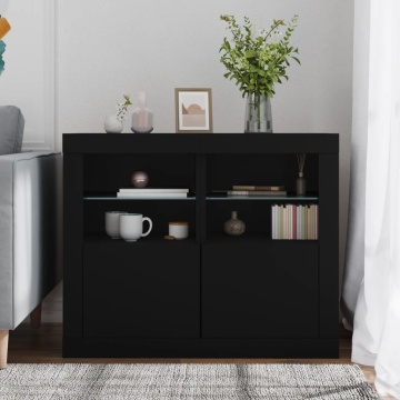Dulapuri laterale cu lumini LED 2 buc. negru lemn prelucrat - Img 3