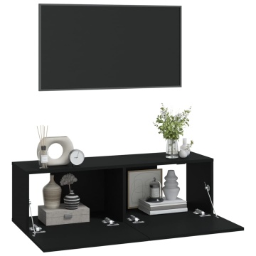 Dulapuri TV de perete 2 buc. negru 100x30x30 cm lemn compozit - Img 4