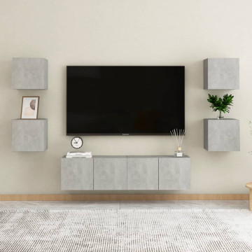 Dulapuri TV montaj pe perete, 2 buc., gri beton, 30,5x30x30 cm - Img 5