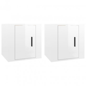 Dulapuri TV montate perete 2 buc. alb extralucios 40x34,5x40 cm - Img 2