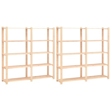Etajere cu 5 rafturi, 2 buc, 170x38x170 cm, lemn de pin, 500 kg - Img 1