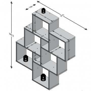 FMD Raft de perete cu 8 compartimentele, alb - Img 4