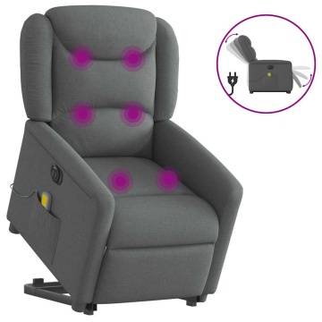 Fotoliu electric masaj rabatabil cu ridicare, gri închis textil - Img 1