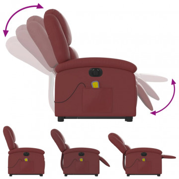 Fotoliu electric masaj rabatabil cu ridicare, roșu vin - Img 5