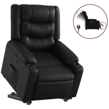 Fotoliu rabatabil electric cu ridicare, negru, piele ecologică - Img 2