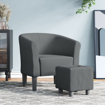 Fotoliu tip cuvă cu taburet, gri închis, material textil - Img 1