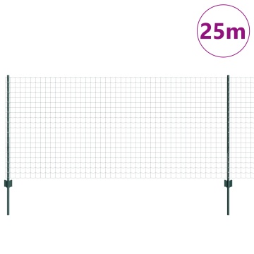Gard Euro cu 11 Stâlpi Verzi 1x25 m Oțel - Img 3