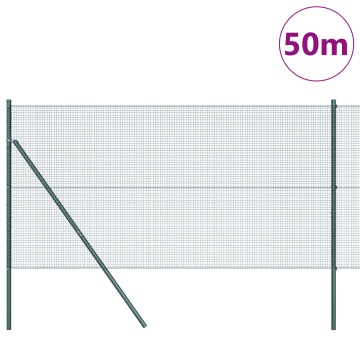 Gard metalic sudat cu 13 stâlpi Verde 1x50 m Oțel - Img 3