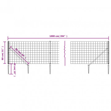Gard plasă de sârmă cu țăruși de fixare, antracit, 0,8x10 m - Img 5