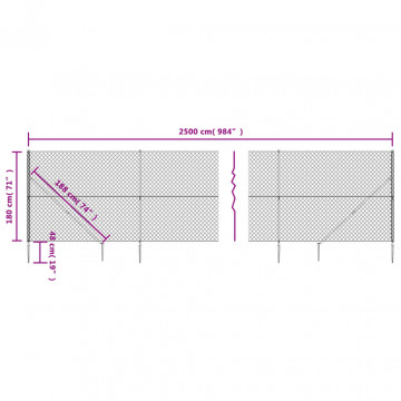 Gard plasă de sârmă cu țăruși de fixare, antracit, 1,8x25 m - Img 5