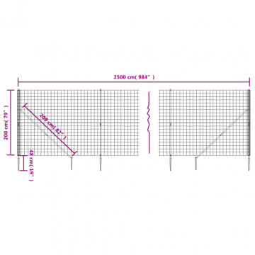 Gard plasă de sârmă cu țăruși de fixare, antracit, 2x25 m - Img 4