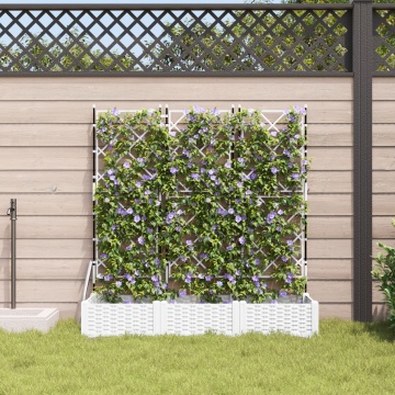 Ghiveci de grădină cu spalier 3 piese Alb 120x40x125.5 cm - Img 3