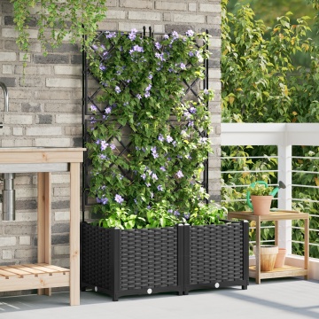 Ghiveci pentru grădină cu spalier 2 buc Negru 80x40x143 cm - Img 3