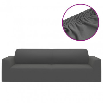Husă elastică pentru canapea 3 locuri poliester jersey antracit - Img 2