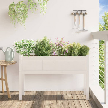 Jardinier de grădină cu picioare, alb, 110x31x70 cm, lemn masiv - Img 3
