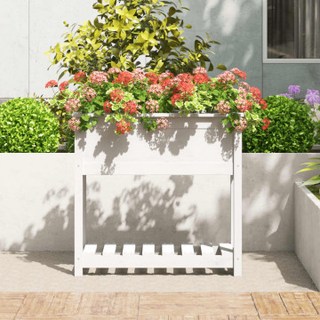 Jardinieră cu raft, alb, 82,5x34,5x81 cm, lemn masiv de pin - Img 3