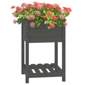 Jardinieră cu raft, gri, 54x54x81 cm, lemn masiv de pin - Img 4