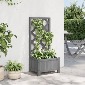 Jardinieră cu spalier, gri, lemn masiv de brad - Img 3