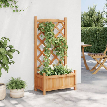 Jardinieră cu spalier, maro, lemn masiv de brad - Img 3