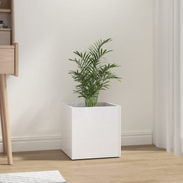 Jardinieră cutie, alb extralucios, 40x40x40 cm, lemn compozit - Img 1
