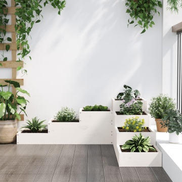 Jardinieră grădină cu 4 niveluri, alb, 106x104,5x36 cm lemn pin - Img 3
