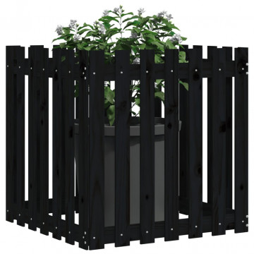 Jardinieră grădină design gard negru 70x70x70 cm lemn masiv pin - Img 3
