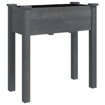 Jardinieră pe roți cu căptușeală gri 71x37x80cm lemn masiv brad - Img 3