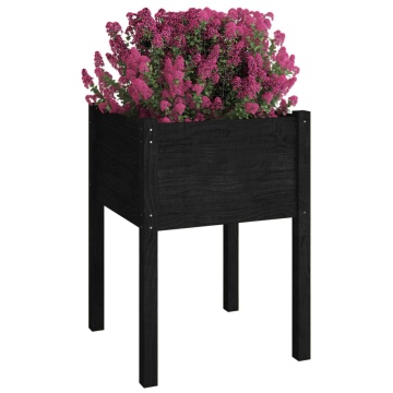 Jardiniere de grădină, 2 buc., negru, 50x50x70cm lemn masiv pin - Img 3