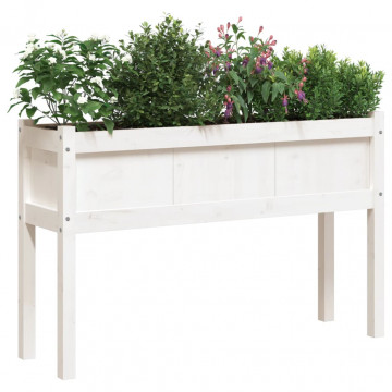 Jardiniere de grădină cu picioare 2 buc. alb lemn masiv de pin - Img 3