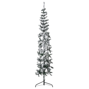 Jumătate brad de Crăciun artificial subțire, cu zăpadă, 240 cm - Img 3