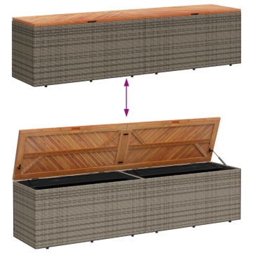 Ladă depozitare grădină gri 220x50x54 cm poliratan lemn acacia - Img 6