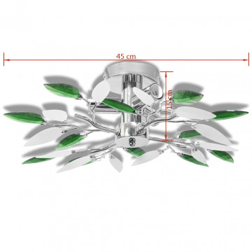 Lustră cu frunze cristal acrilic, alb/verde, pentru 3 becuri E14 - Img 4