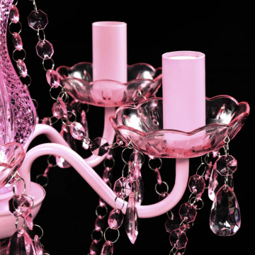 Lustră roz de cristal artificial cu 5 becuri - Img 5