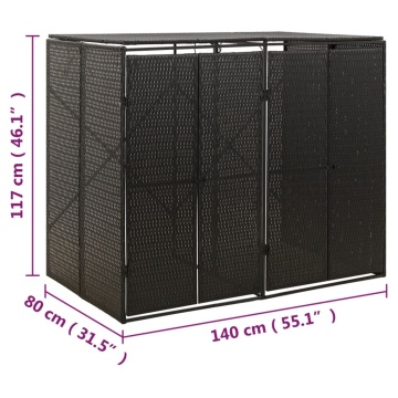 Magazie de pubele dublă, negru, 140x80x117 cm, poliratan - Img 6