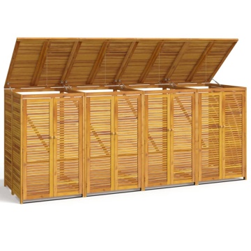 Magazie pubelă gunoi cvadruplă, 280x89x117 cm lemn masiv acacia - Img 2